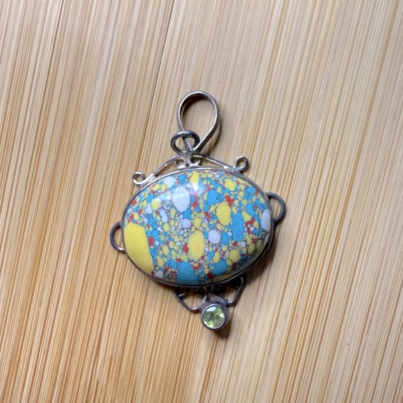 Jewelry - Vintage Silver Multicolored Speckled Sone Necklace Pendant
